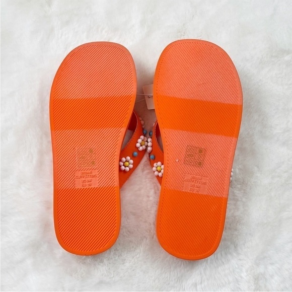 NWT Urban Outfitters Embellished Thong Flip Flops Sandals in Orange - Picture 7 of 7